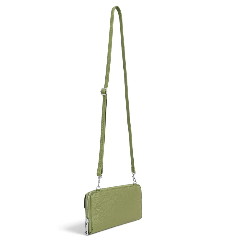 Sac portefeuille à bandoulière en cuir grainé CITY Vert matcha latte