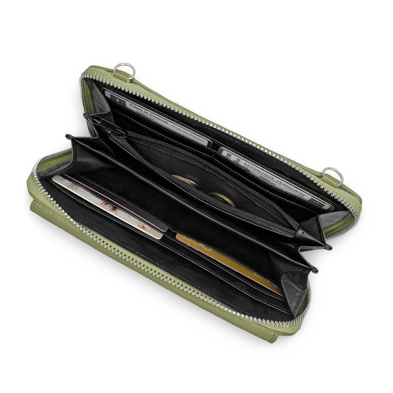 Sac portefeuille à bandoulière en cuir grainé CITY Vert matcha latte