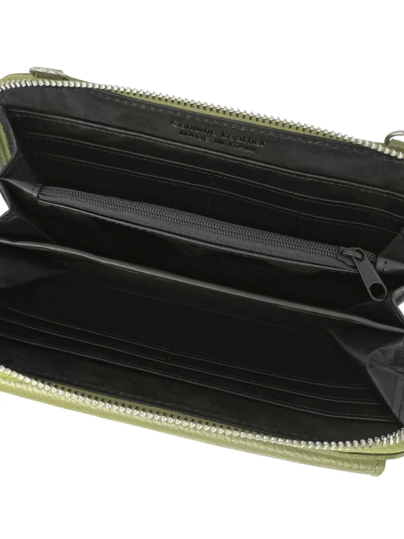 Sac portefeuille à bandoulière en cuir grainé CITY Vert matcha latte
