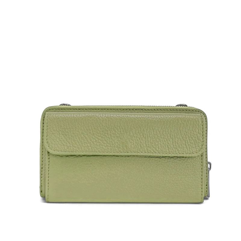 Sac portefeuille à bandoulière en cuir grainé CITY Vert matcha latte