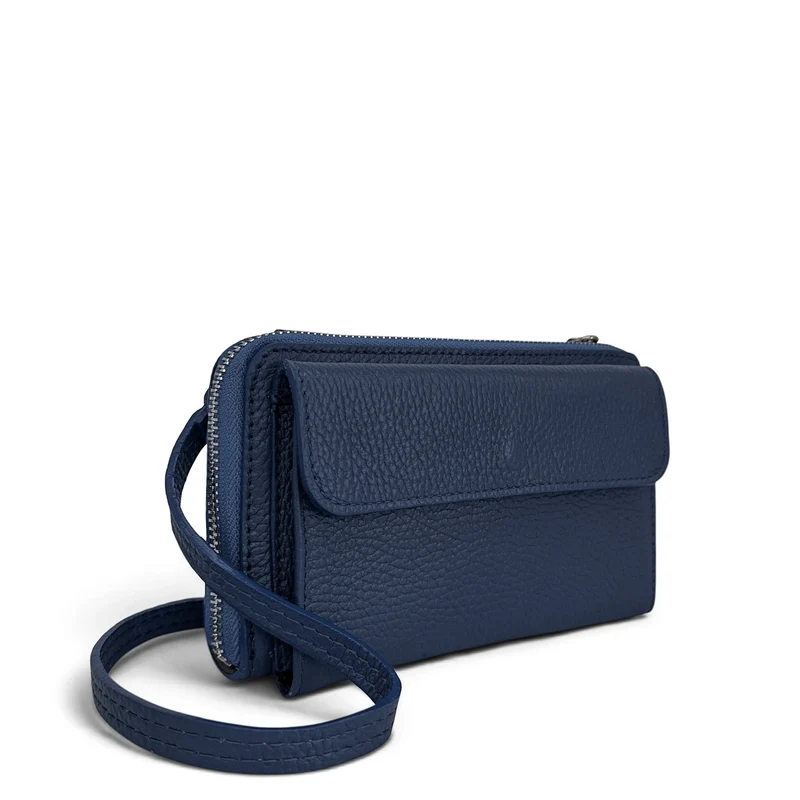 Sac portefeuille à bandoulière en cuir grainé CITY Bleu profond