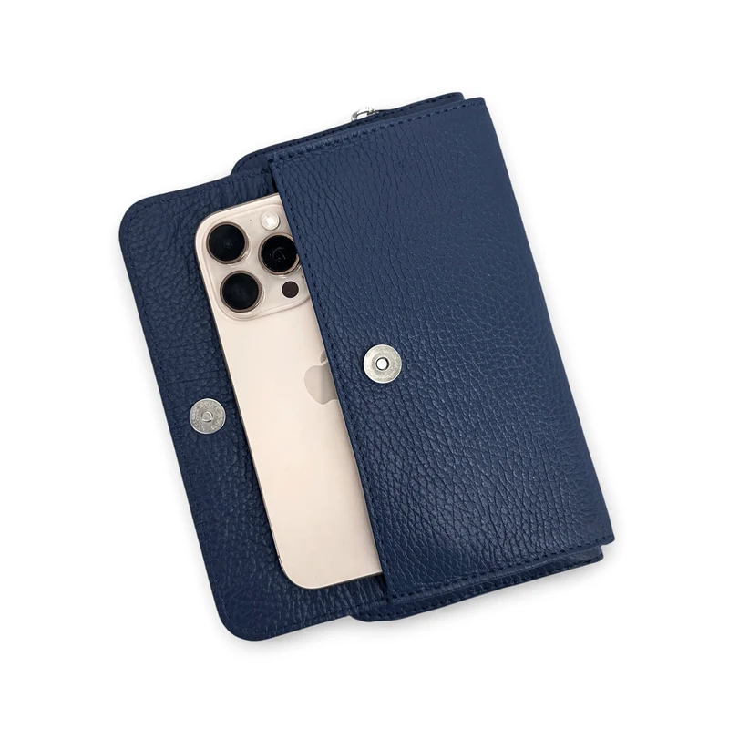 Sac portefeuille à bandoulière en cuir grainé CITY Bleu profond