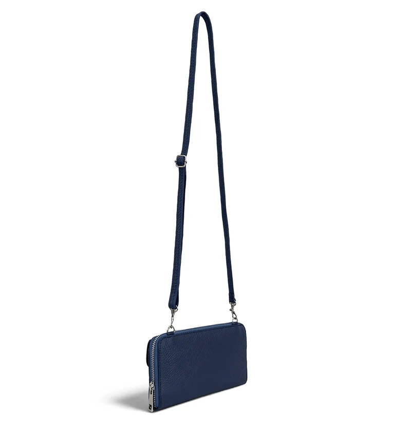 Sac portefeuille à bandoulière en cuir grainé CITY Bleu profond
