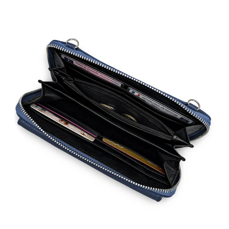 Sac portefeuille à bandoulière en cuir grainé CITY Bleu profond