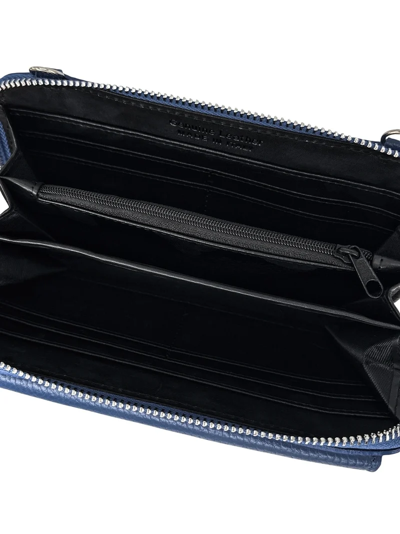 Sac portefeuille à bandoulière en cuir grainé CITY Bleu profond