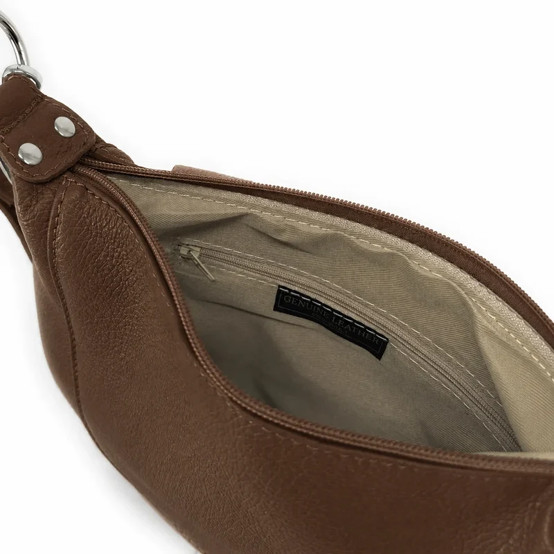 Sac besace à bandoulière en cuir grainé NEW CITIZEN Taupe foncé