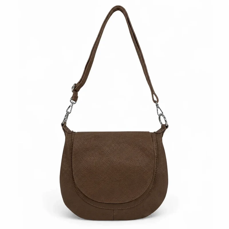 Sac besace à bandoulière en cuir grainé NEW CITIZEN Taupe foncé