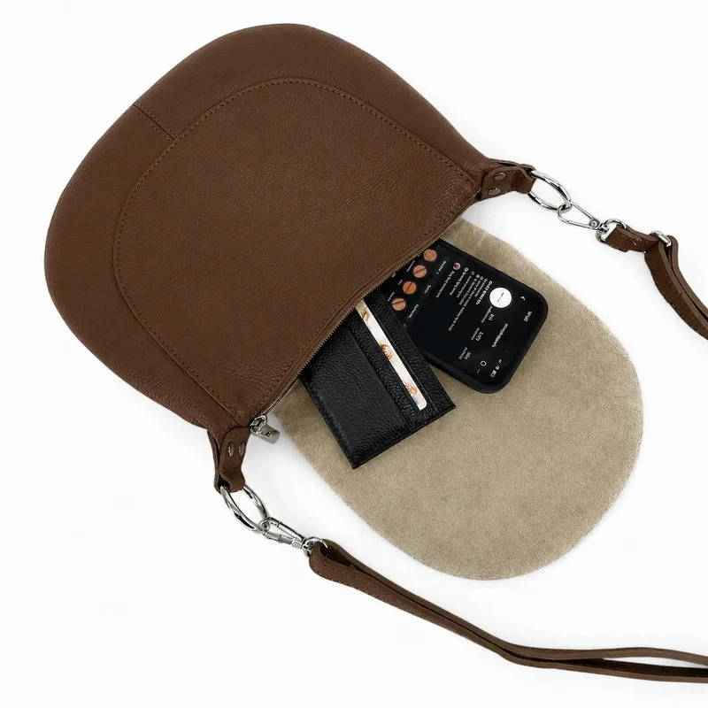 Sac besace à bandoulière en cuir grainé NEW CITIZEN Taupe foncé