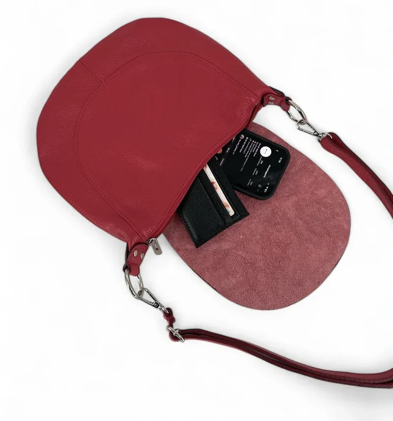 Sac besace à bandoulière en cuir grainé NEW CITIZEN Rouge intense