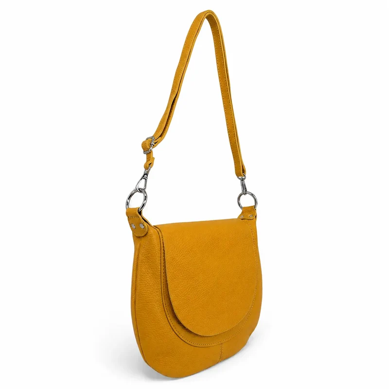 Sac besace à bandoulière en cuir grainé NEW CITIZEN Jaune Moutarde