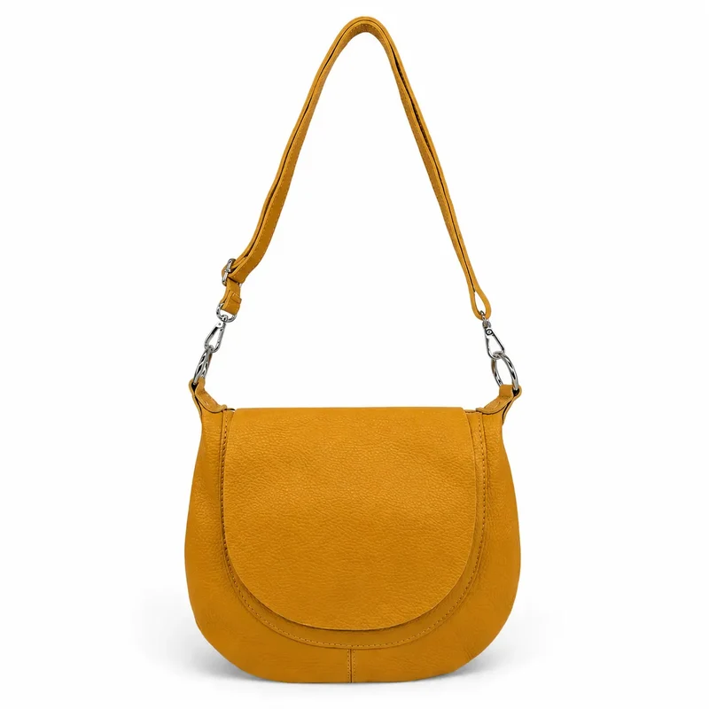 Sac besace à bandoulière en cuir grainé NEW CITIZEN Jaune Moutarde