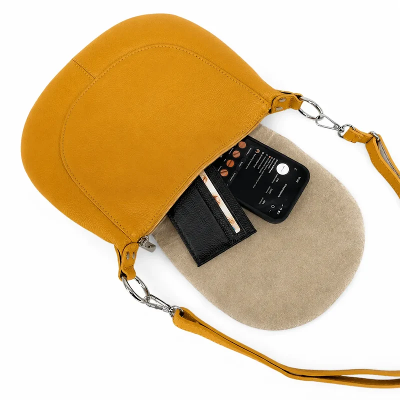 Sac besace à bandoulière en cuir grainé NEW CITIZEN Jaune Moutarde