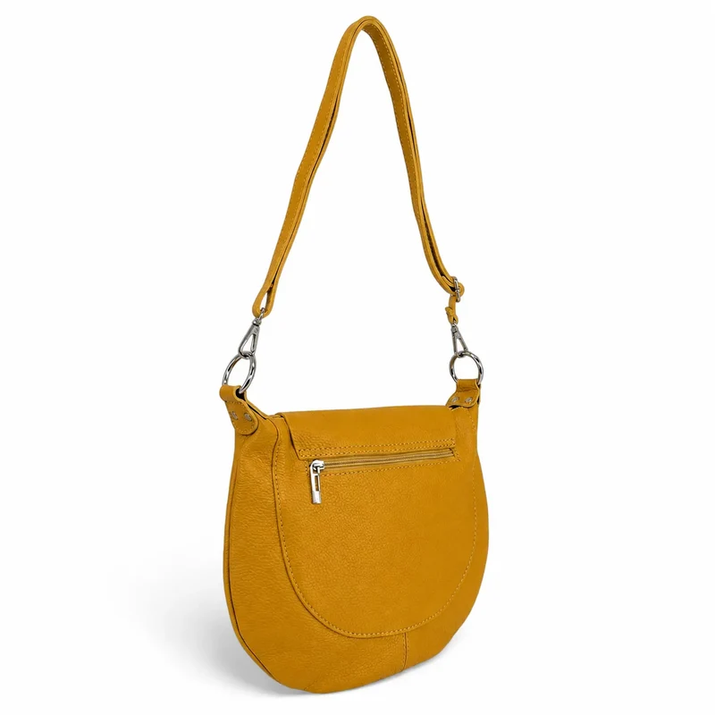 Sac besace à bandoulière en cuir grainé NEW CITIZEN Jaune Moutarde