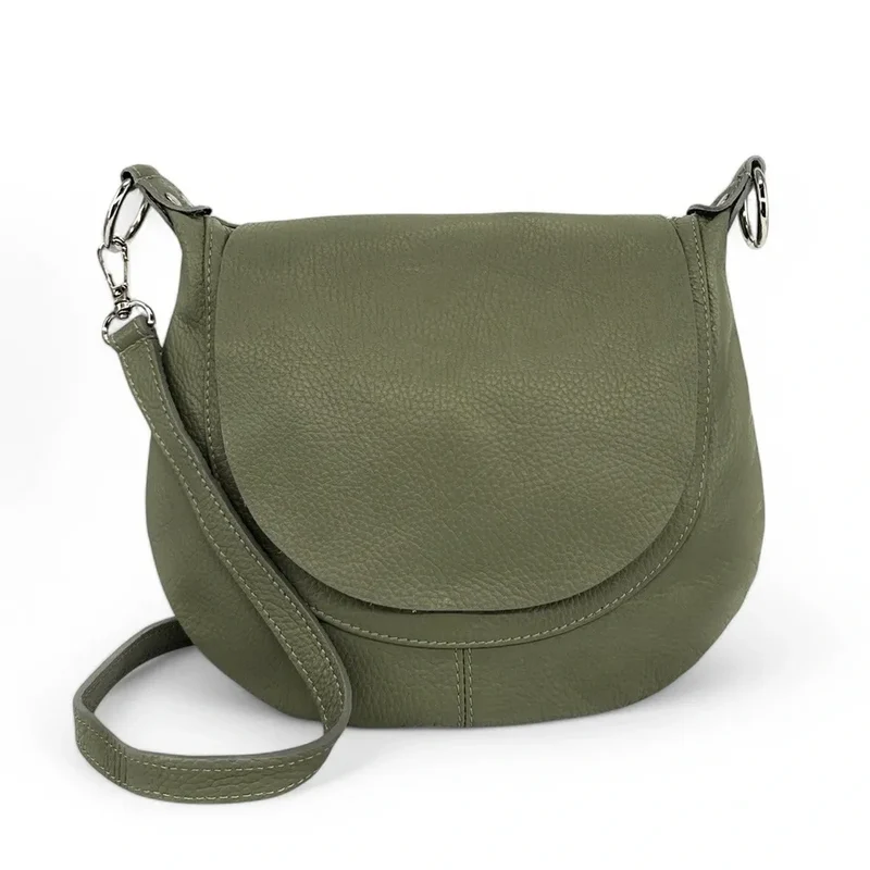 Sac besace à bandoulière en cuir grainé NEW CITIZEN Kaki