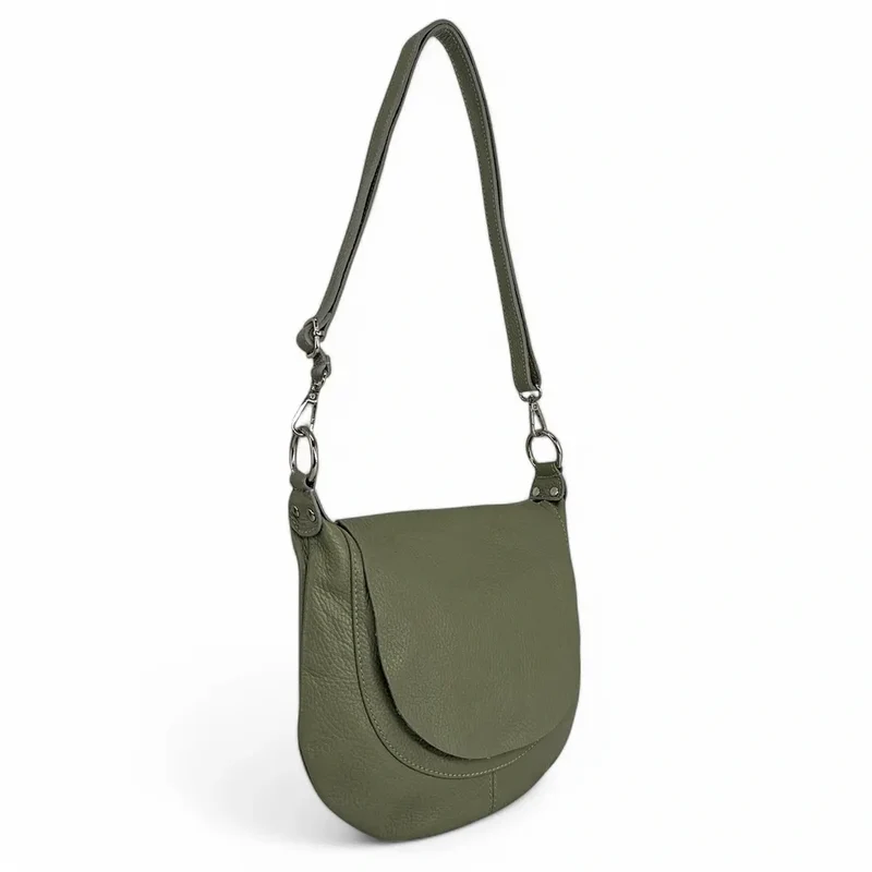 Sac besace à bandoulière en cuir grainé NEW CITIZEN Kaki