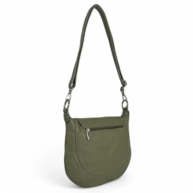 Sac besace à bandoulière en cuir grainé NEW CITIZEN Kaki