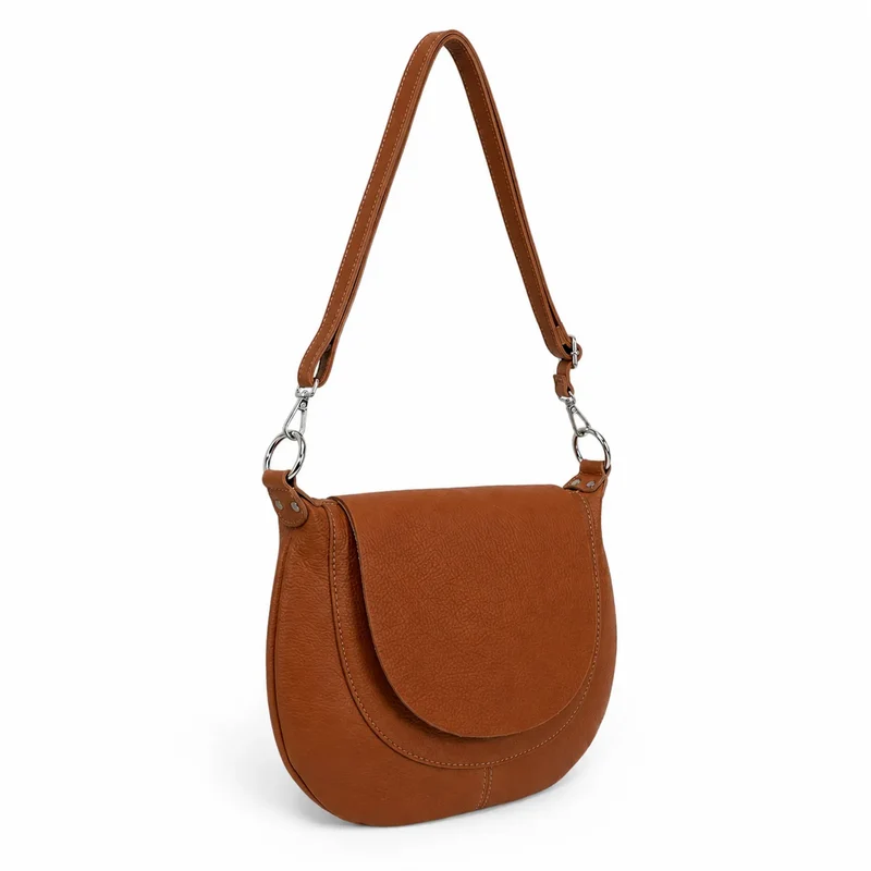 Sac besace à bandoulière en cuir grainé NEW CITIZEN Camel foncé