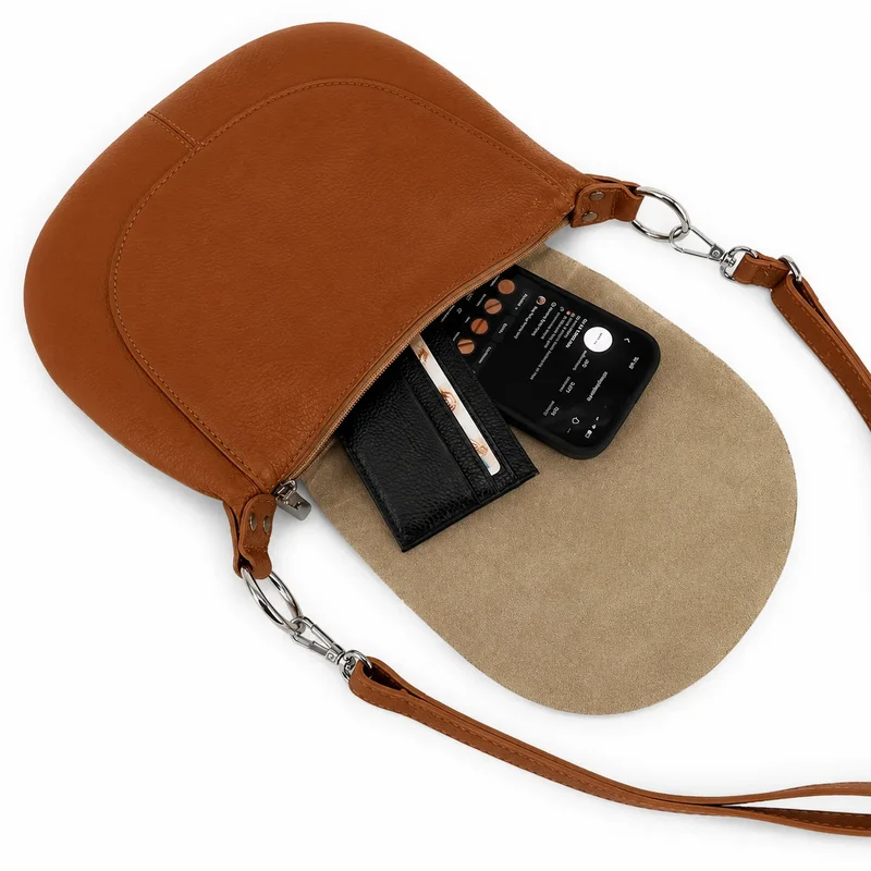 Sac besace à bandoulière en cuir grainé NEW CITIZEN Camel foncé