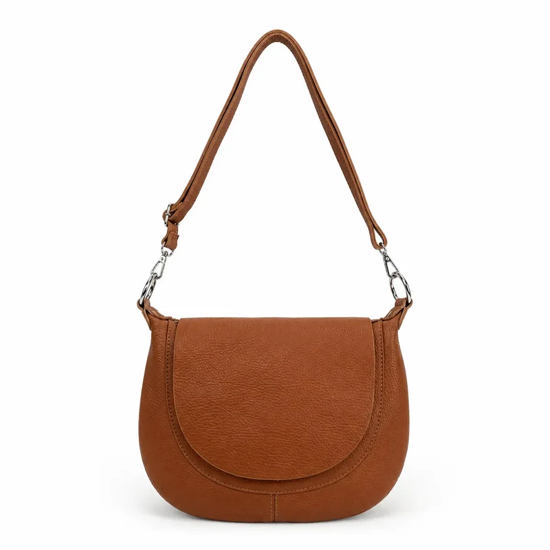 Sac besace à bandoulière en cuir grainé NEW CITIZEN Camel foncé