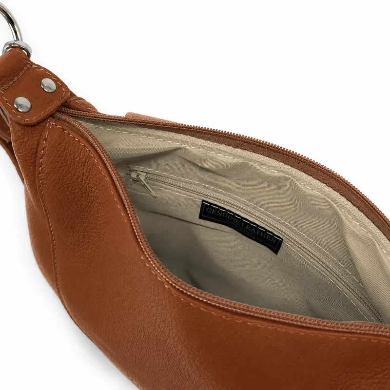 Sac besace à bandoulière en cuir grainé NEW CITIZEN Camel foncé