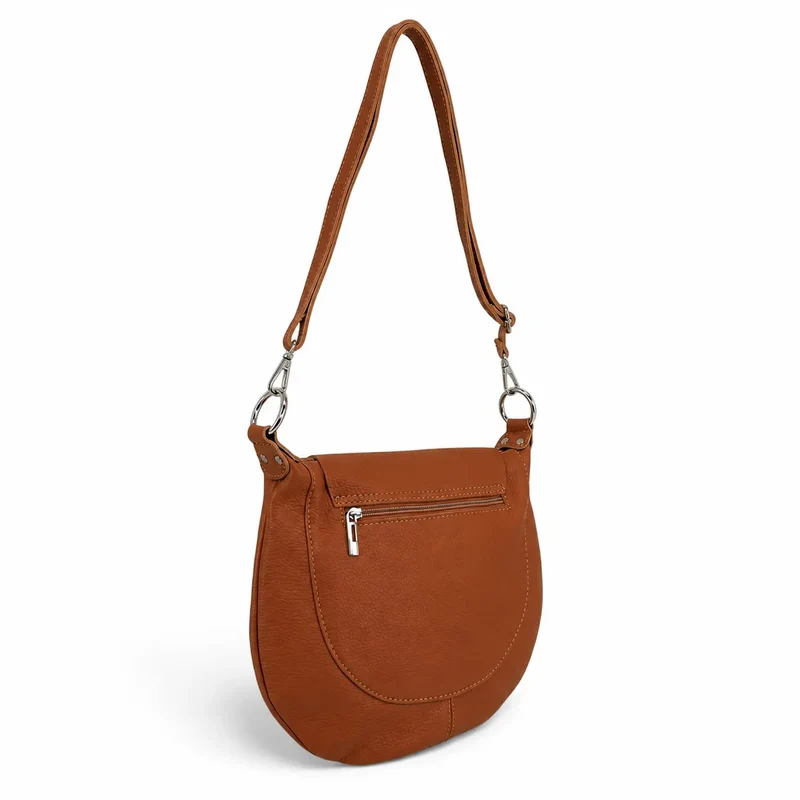 Sac besace à bandoulière en cuir grainé NEW CITIZEN Camel foncé