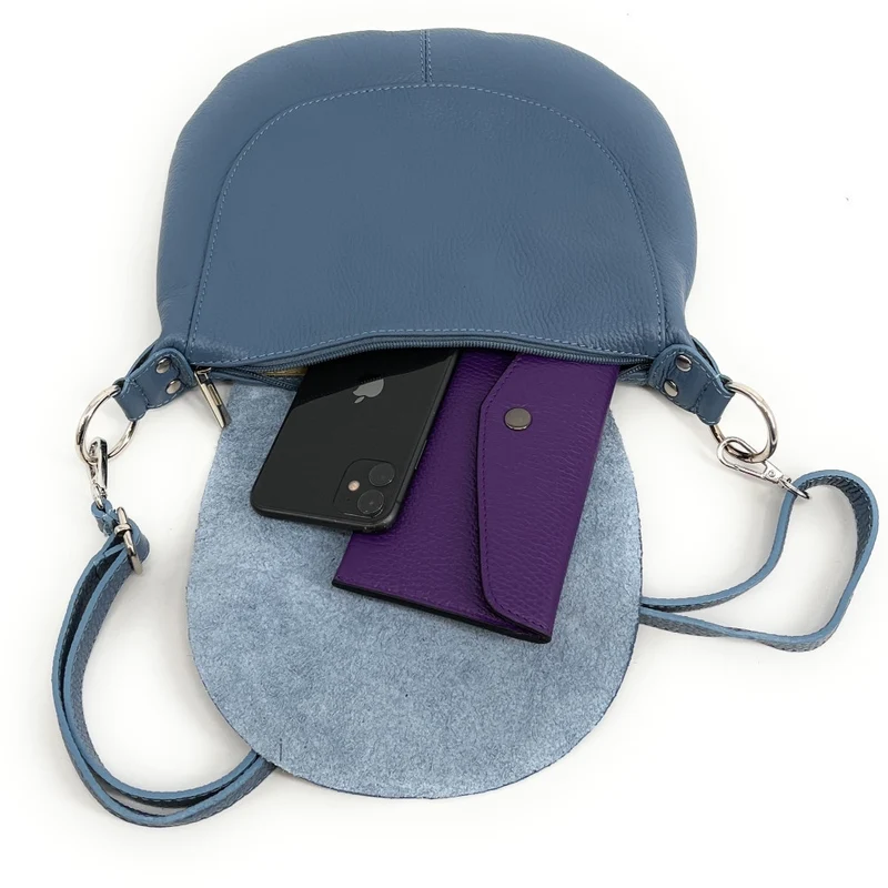 Sac besace à bandoulière en cuir grainé NEW CITIZEN Bleu glacier