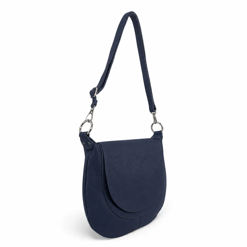 Sac besace à bandoulière en cuir grainé NEW CITIZEN Bleu marine