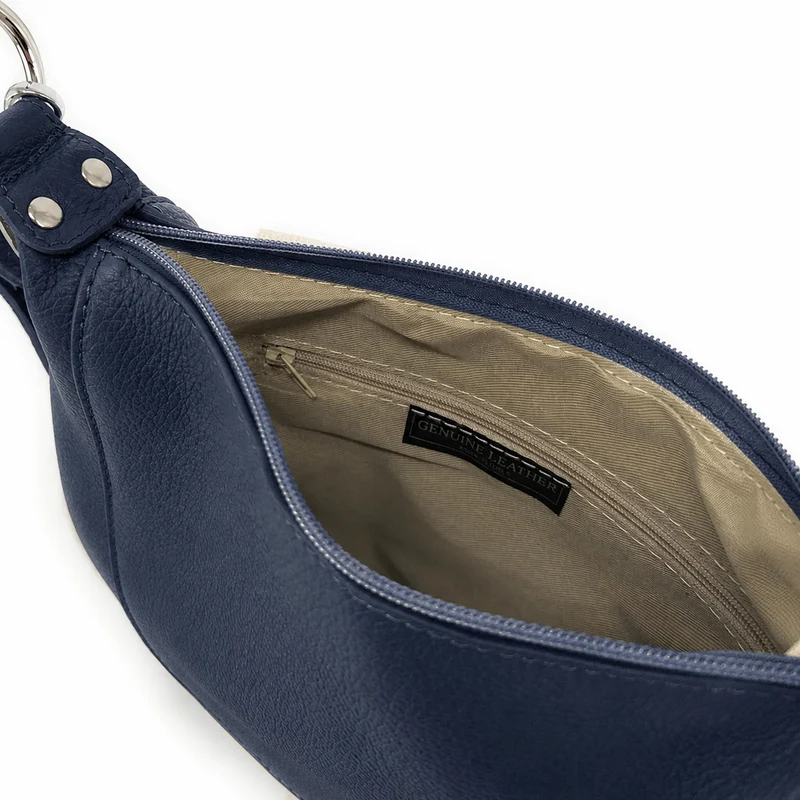Sac besace à bandoulière en cuir grainé NEW CITIZEN Bleu marine