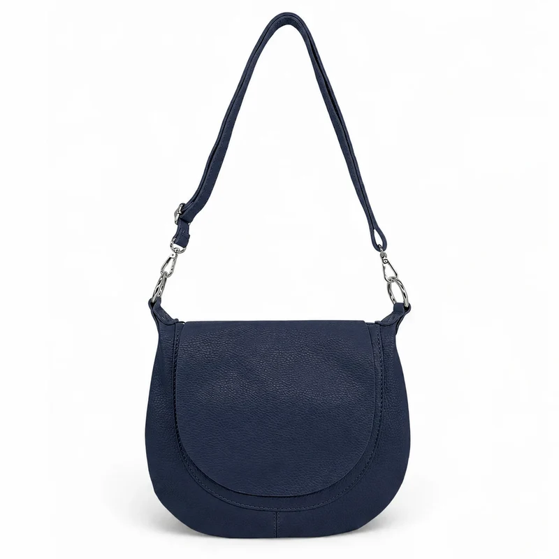 Sac besace à bandoulière en cuir grainé NEW CITIZEN Bleu marine