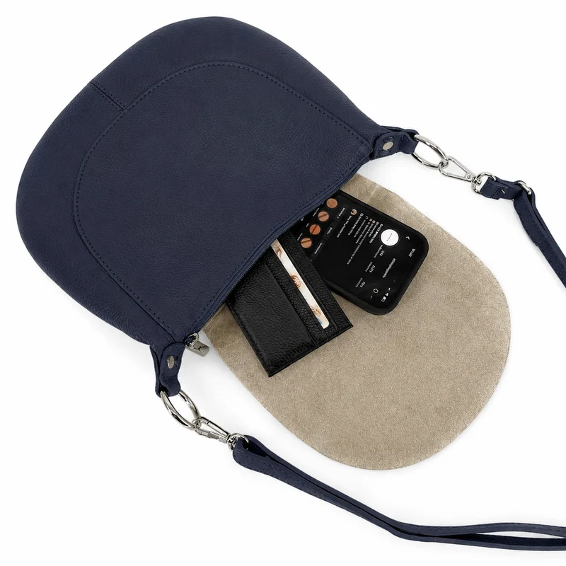 Sac besace à bandoulière en cuir grainé NEW CITIZEN Bleu marine