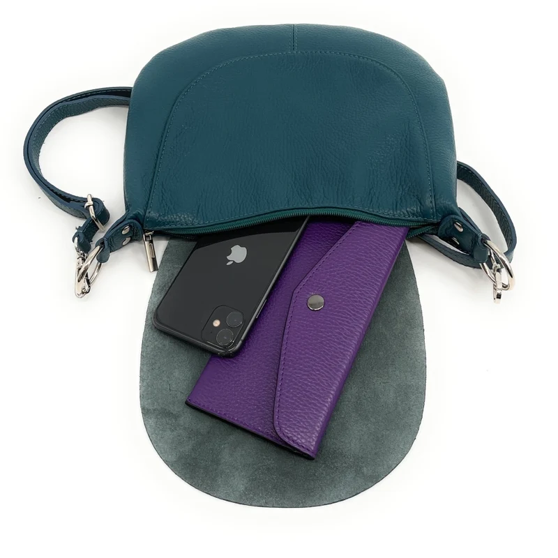 Sac besace à bandoulière en cuir grainé NEW CITIZEN Bleu vert canard