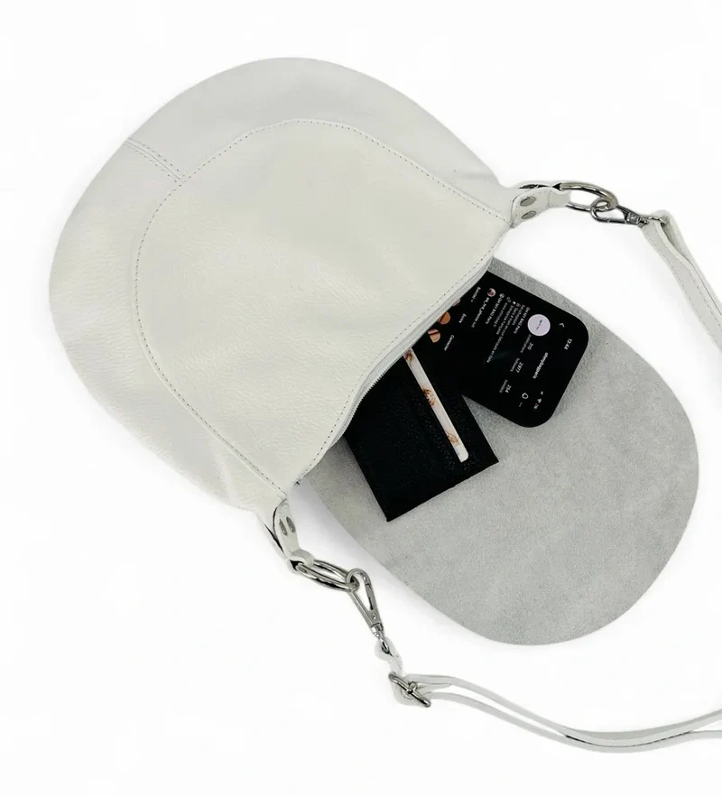 Sac besace à bandoulière en cuir grainé NEW CITIZEN Blanc