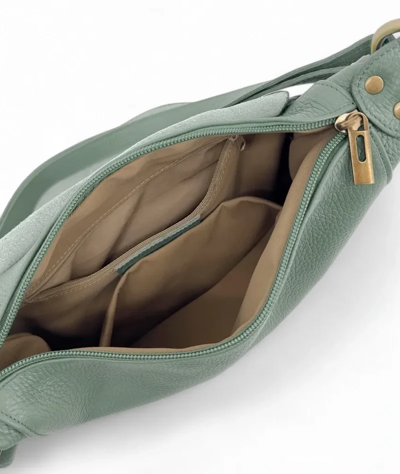 Sac bandoulière en cuir grainé LITTLE CITIZEN Vert pastel