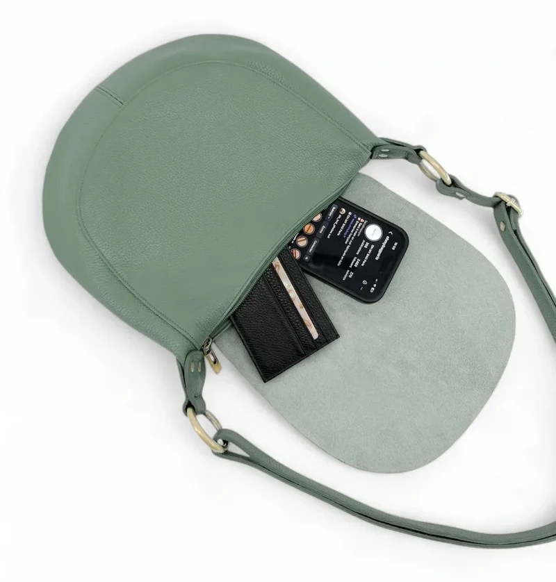 Sac bandoulière en cuir grainé LITTLE CITIZEN Vert pastel