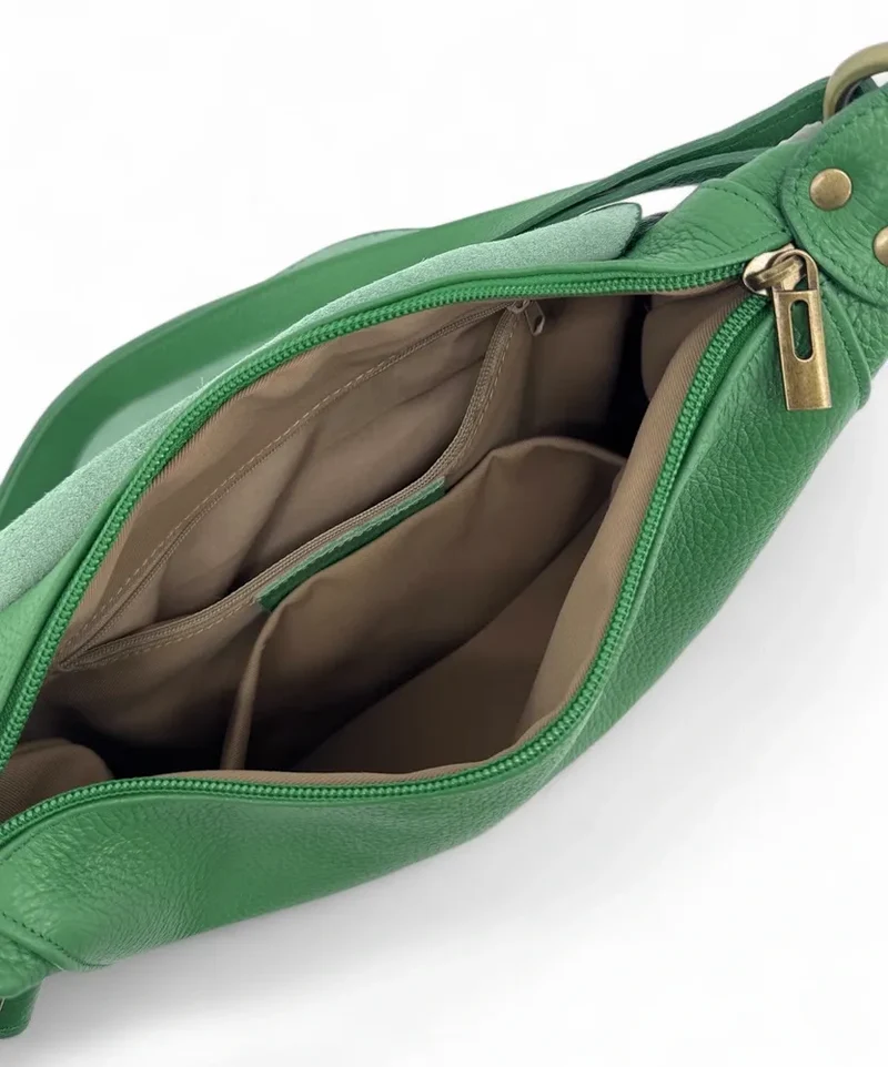 Sac bandoulière en cuir grainé LITTLE CITIZEN Vert anglais