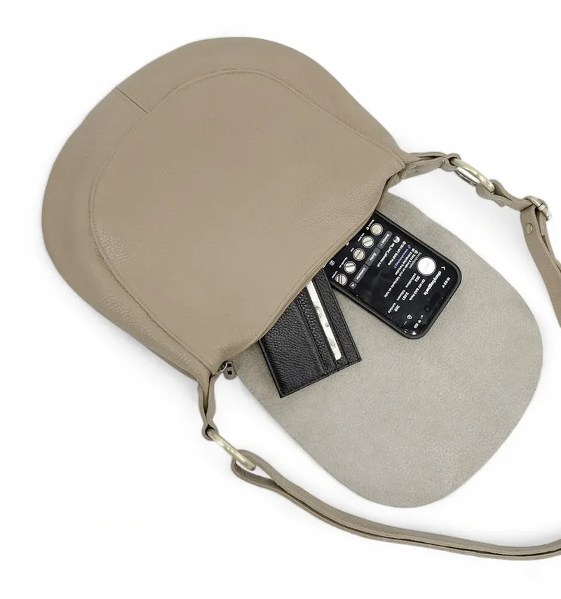 Sac bandoulière en cuir grainé LITTLE CITIZEN Taupe