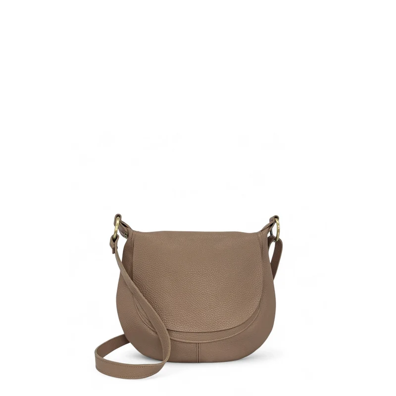 Sac bandoulière en cuir grainé LITTLE CITIZEN Taupe foncé