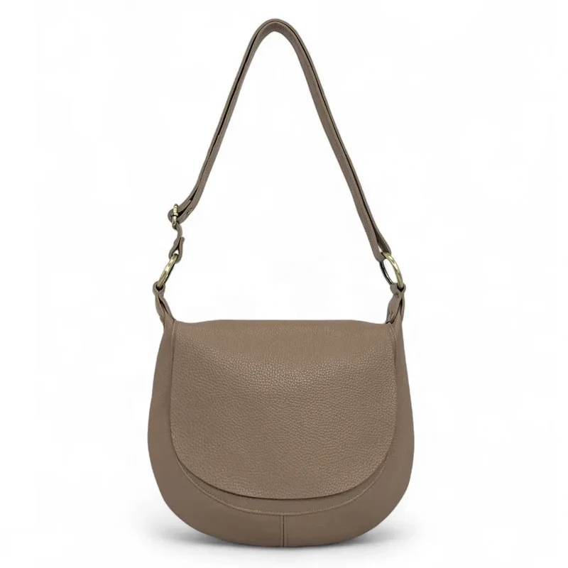 Sac bandoulière en cuir grainé LITTLE CITIZEN Taupe foncé