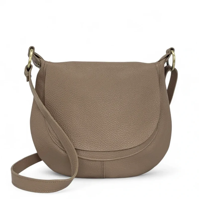 Sac bandoulière en cuir grainé LITTLE CITIZEN Taupe foncé
