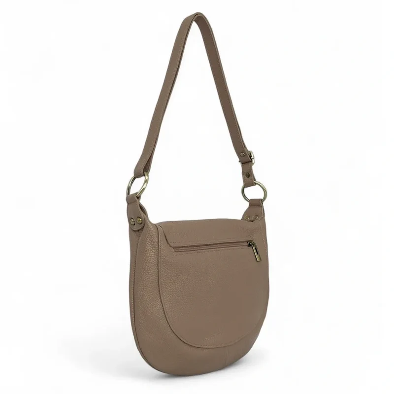 Sac bandoulière en cuir grainé LITTLE CITIZEN Taupe foncé
