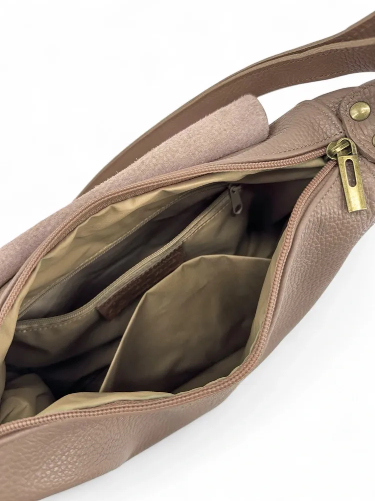 Sac bandoulière en cuir grainé LITTLE CITIZEN Taupe foncé