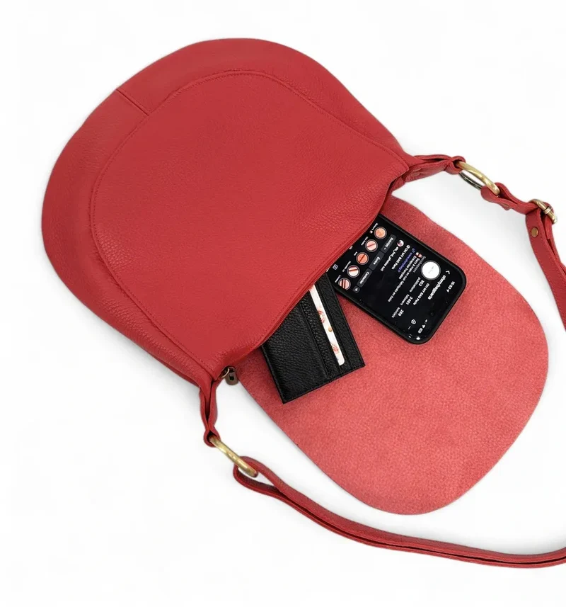 Sac bandoulière en cuir grainé LITTLE CITIZEN Rouge garance