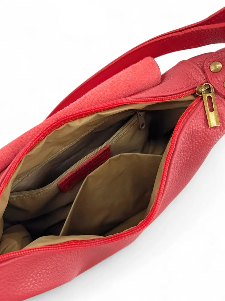 Sac bandoulière en cuir grainé LITTLE CITIZEN Rouge garance