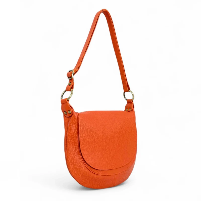 Sac bandoulière en cuir grainé LITTLE CITIZEN Orange mandarine