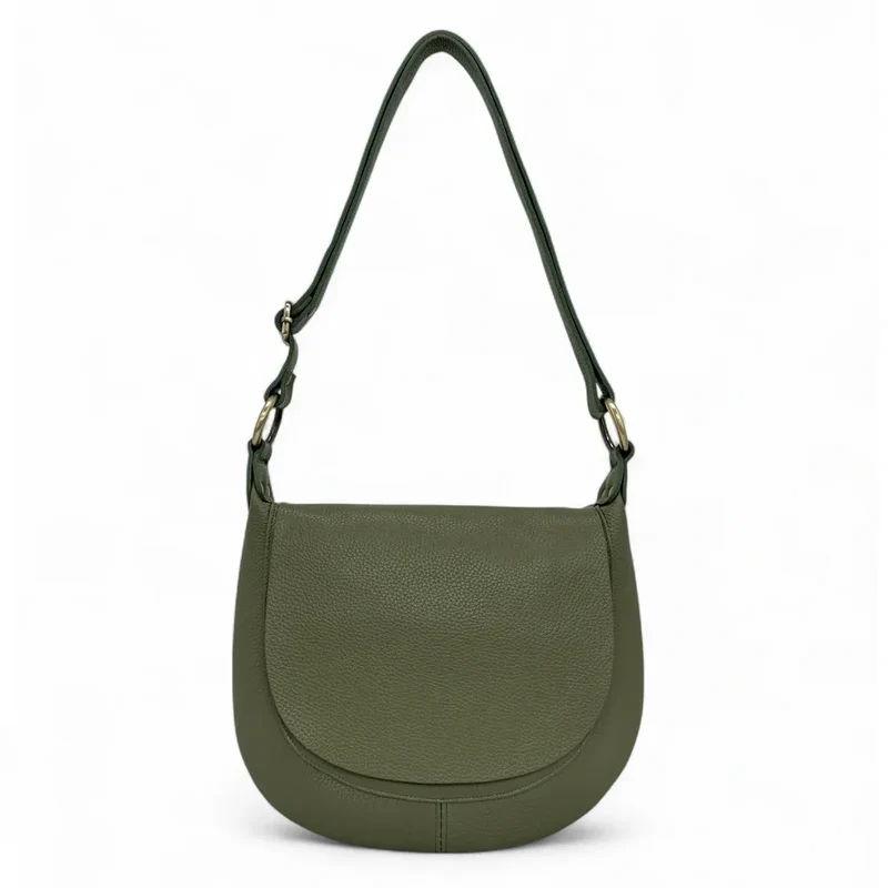 Sac bandoulière en cuir grainé LITTLE CITIZEN Vert Kaki