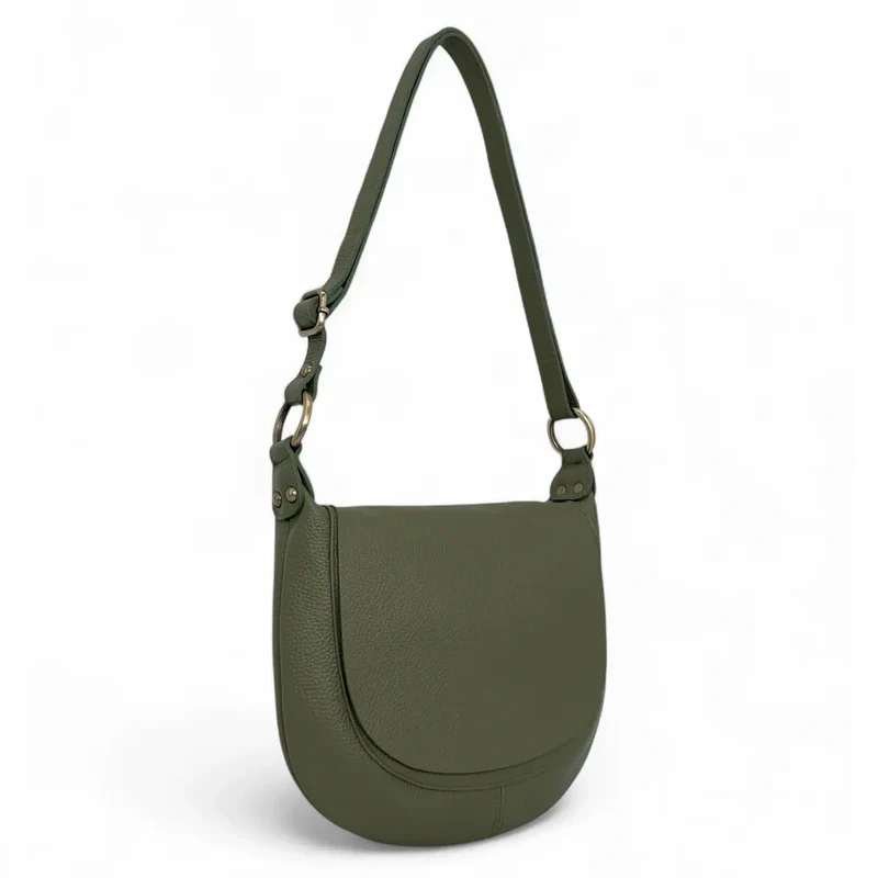 Sac bandoulière en cuir grainé LITTLE CITIZEN Vert Kaki