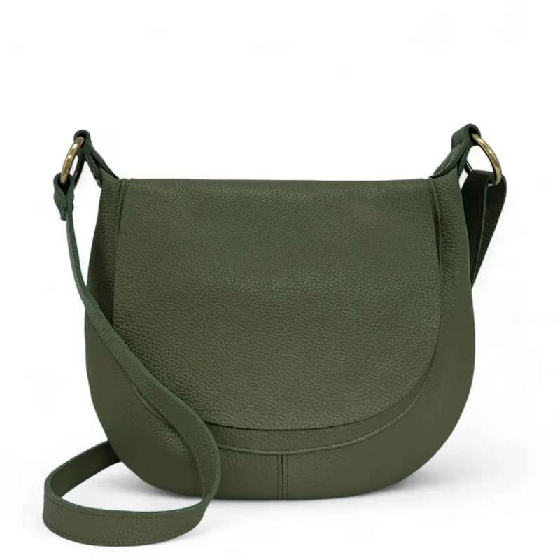 Sac bandoulière en cuir grainé LITTLE CITIZEN Vert Kaki