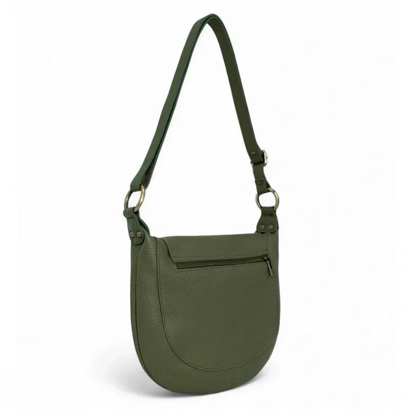 Sac bandoulière en cuir grainé LITTLE CITIZEN Vert Kaki