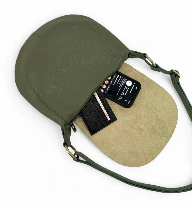 Sac bandoulière en cuir grainé LITTLE CITIZEN Vert Kaki