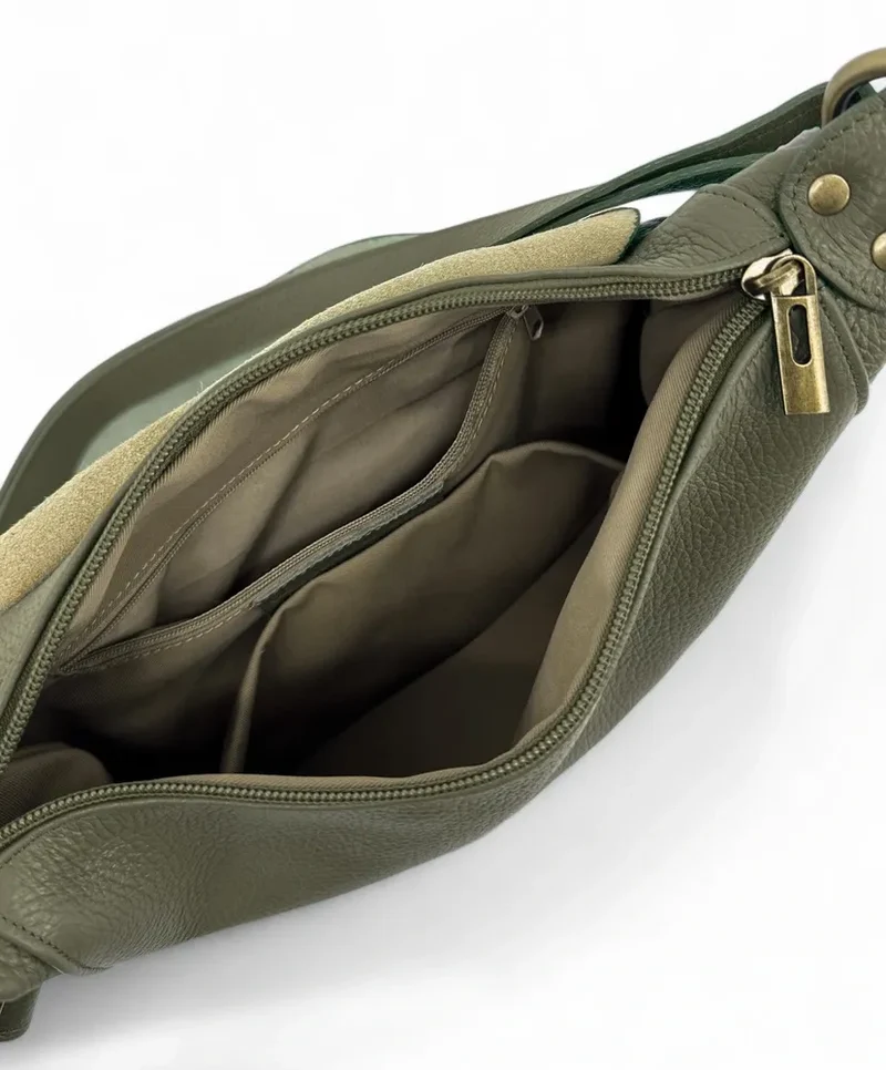 Sac bandoulière en cuir grainé LITTLE CITIZEN Vert Kaki